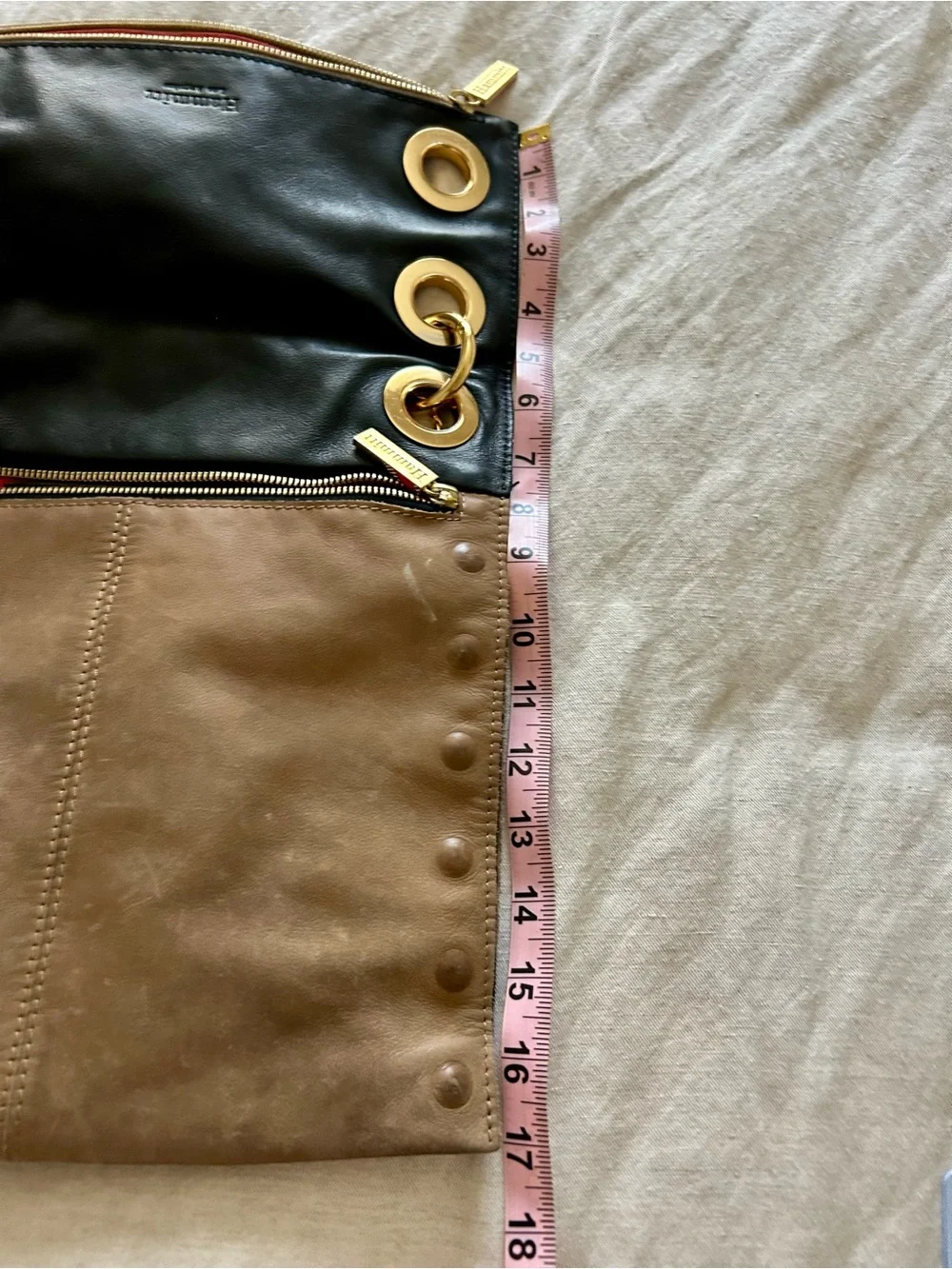 Hammitt Tan Leather Crossbody Bag with Gold Grommet Accents